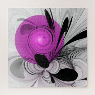 Abstract zwart grijs met magenta fractal art legpuzzel