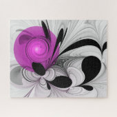 Abstract zwart grijs met magenta fractal art legpuzzel (Horizontaal)