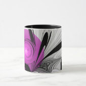 Abstract zwart grijs met magenta fractal art mok (Midden)
