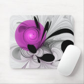 Abstract zwart grijs met magenta fractal art muismat (Met muis)