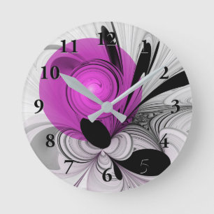 Abstract zwart grijs met magenta fractal art ronde klok
