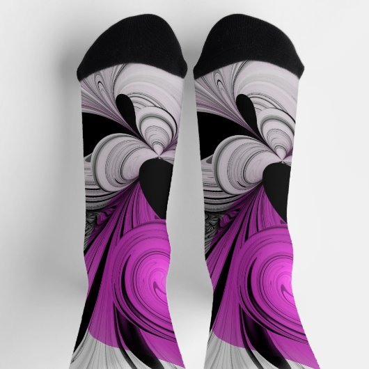 Abstract zwart grijs met magenta fractal art sokken (Top)