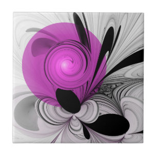 Abstract zwart grijs met magenta fractal art tegeltje