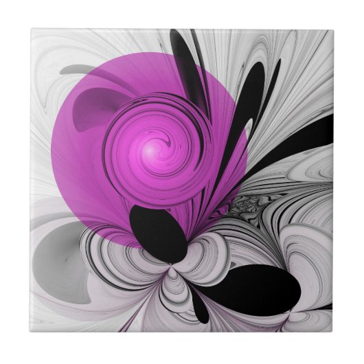 Abstract zwart grijs met magenta fractal art tegeltje (Voorkant)
