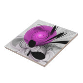 Abstract zwart grijs met magenta fractal art tegeltje (Zijkant)