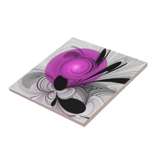 Abstract zwart grijs met magenta fractal art tegeltje (Zijkant)