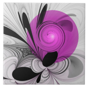 Abstract zwart grijs met magenta fractal art tegeltje