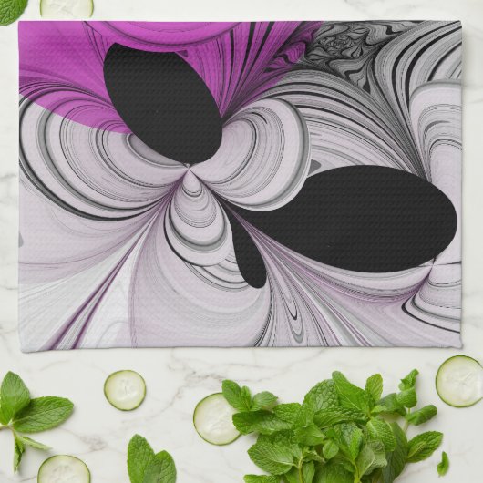 Abstract zwart grijs met magenta fractal art theedoek (Gevouwen)