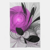 Abstract zwart grijs met magenta fractal art theedoek (Verticaal)