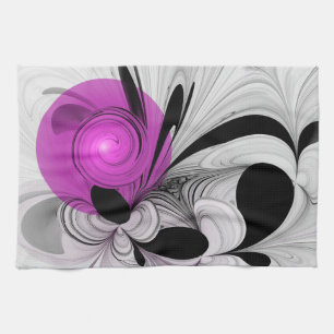 Abstract zwart grijs met magenta fractal art theedoek