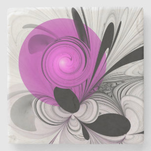 Abstract zwart grijs met magenta fractale kunst stenen onderzetter