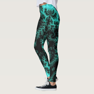 Abstract zwart groen fractaal patroon leggings