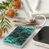 Abstract zwart groen fractaal patroon sleutelhanger (Voorkant Rechts)