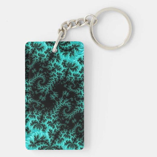 Abstract zwart groen fractaal patroon sleutelhanger (achterkant)