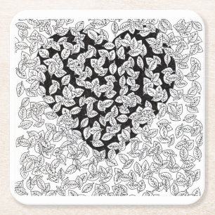 Abstract zwart hart bladeren Doodle patroon Feest Vierkante Kartonnen Onderzetter