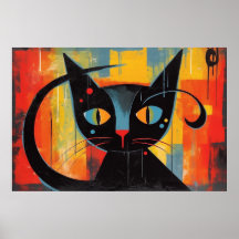 Abstract zwart kattenschilderij