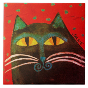 Abstract zwart kattenschilderij tegeltje