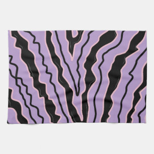Abstract zwart paars marmer boho groovy patroon theedoek