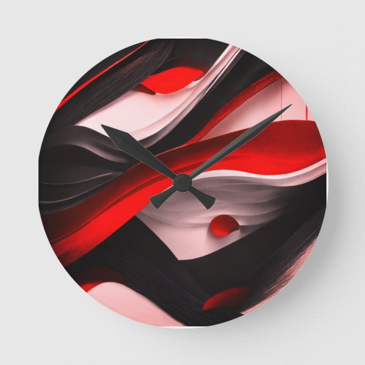 Abstract Zwart & Rood Design Modern Elegance voor Ronde Klok (Voorkant)