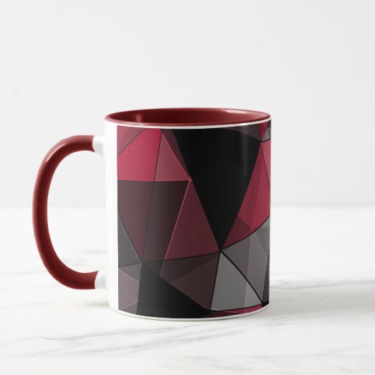 Abstract zwart, rood, grijs geometrisch. mok (Links)