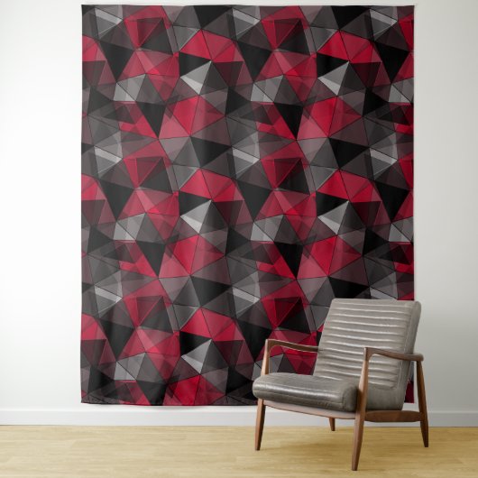 Abstract zwart, rood, grijs geometrisch. wandkleed (In situ)