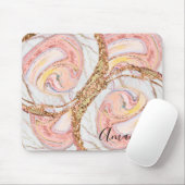 Abstract zwart roze en goudmarmer monogram muismat (Met muis)