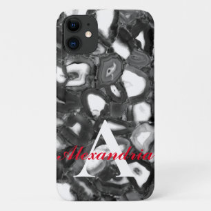 Abstract Zwart Wit Agaat geode monogram iPhone 11 Hoesje