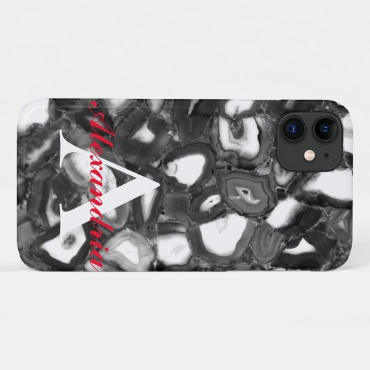 Abstract Zwart Wit Agaat geode monogram Case-Mate iPhone Case (Achterkant (horizontaal))