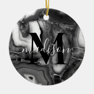 Abstract Zwart Wit Agaat geode monogram script Keramisch Ornament