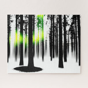 Abstract zwart-wit bos met groene gloed legpuzzel