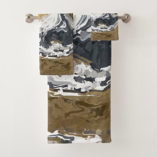 Abstract zwart, wit en goud bad handdoek (Insitu)
