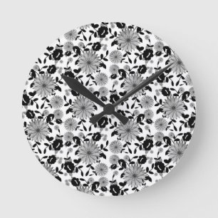 Abstract zwart-wit Florals design Ronde Klok