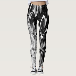 Abstract zwart-wit golvend patroon leggings