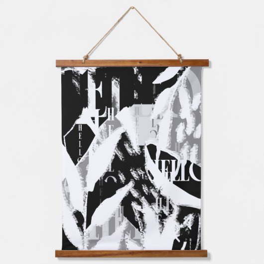 Abstract zwart wit grijs hangend wandkleed (Voorkant)