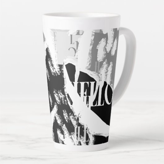 Abstract zwart wit grijs latte mok (Rechterhoek)