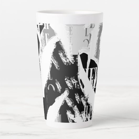 Abstract zwart wit grijs latte mok (Voorkant)