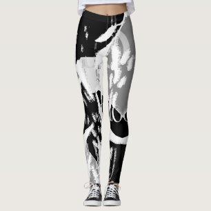 Abstract zwart wit grijs leggings