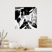 Abstract zwart wit grijs poster (Keuken)