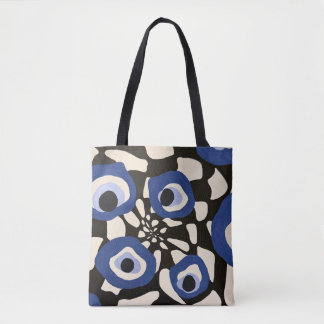 Abstract zwart-wit kussen met blauw oog draagtas