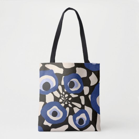 Abstract zwart-wit kussen met blauw oog draagtas (Voorkant)