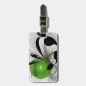 Abstract Zwart-wit met Groene Fractal Art Bagagelabel (Voorkant verticaal)