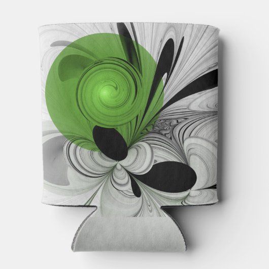 Abstract Zwart-wit met Groene Fractal Art Blikjeskoeler (Achterkant)