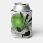 Abstract Zwart-wit met Groene Fractal Art Blikjeskoeler (Blikje Achterkant)