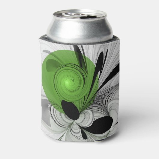 Abstract Zwart-wit met Groene Fractal Art Blikjeskoeler (Blikje Achterkant)