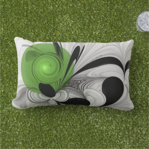 Abstract Zwart-wit met Groene Fractal Art Buitenkussen