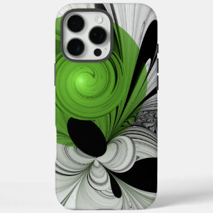 Abstract Zwart-wit met Groene Fractal Art iPhone 16 Pro Max Hoesje