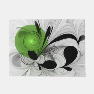 Abstract Zwart-wit met Groene Fractal Art Deurmat