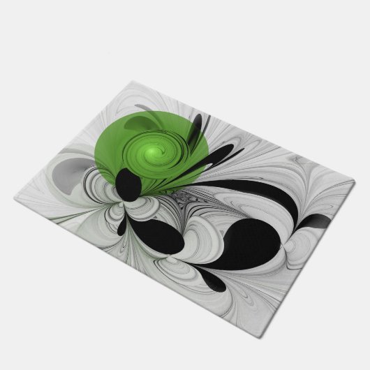 Abstract Zwart-wit met Groene Fractal Art Deurmat (Schuin)