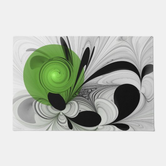 Abstract Zwart-wit met Groene Fractal Art Deurmat (Voorkant)