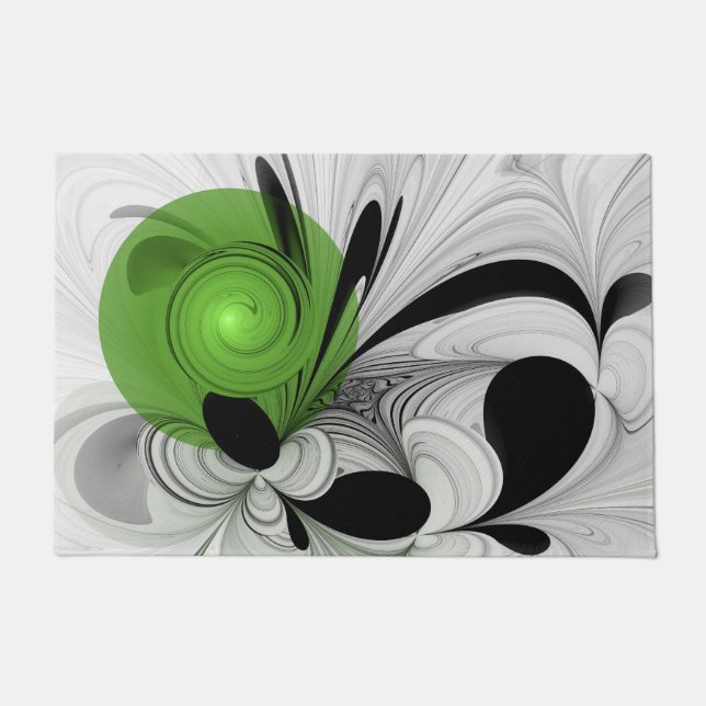 Abstract Zwart-wit met Groene Fractal Art Deurmat (Voorkant)